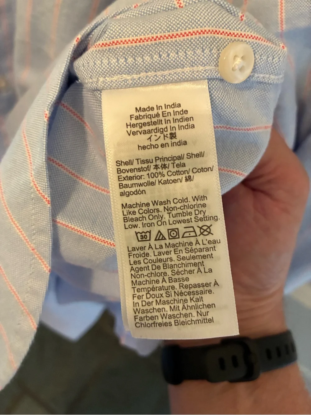 J. Crew Men’s Light Blue Oxford Shirt with Red Stripe. Giant Fit. Size L. New.
